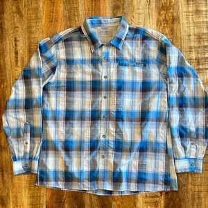 Eddie Bauer Button-Down Long Sleeve Shirt. Blue Plaid. Size Large.